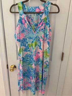 Lilly Pulitzer Pink & Blue Tropical Ross Shift Dress in Fished My Wish